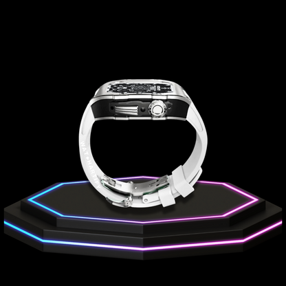 Apple Watch Case 44MM - TITAN Series Silver Midnight Black Titanium | Snow White Rubber