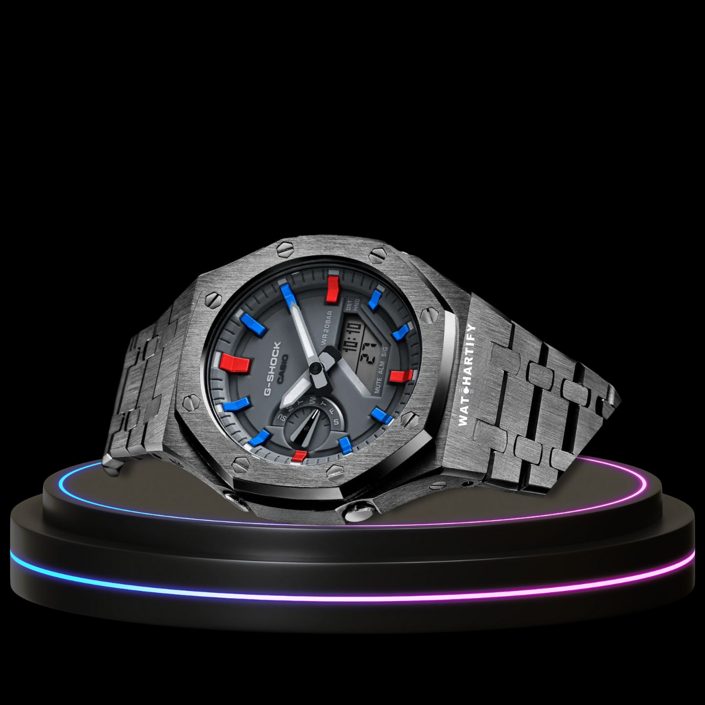 G-SHOCK Casio GA2100 | Titanium Series Grey Dial Rainbow Red Blue Marker | Titanium Stainless Steel Strap