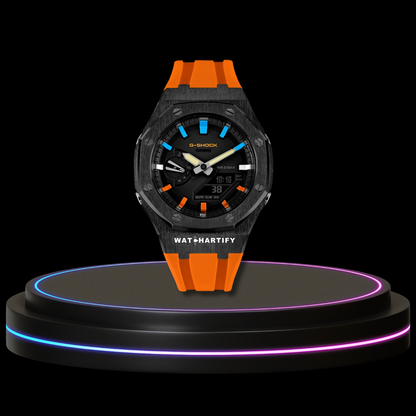 G-SHOCK Casio GA2100 | Black Series Midnight Black Dial Rainbow Marker | Sunset Orange Rubber