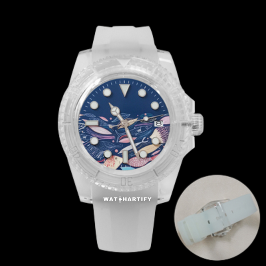 Watchartify Series Sea Blue Face 40MM NH35 Automatic Movement Snow White Rubber