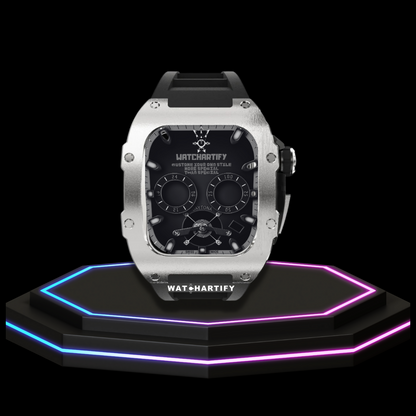 Apple Watch Case 44MM - TITAN Series Silver Midnight Black Titanium | Dark Rubber
