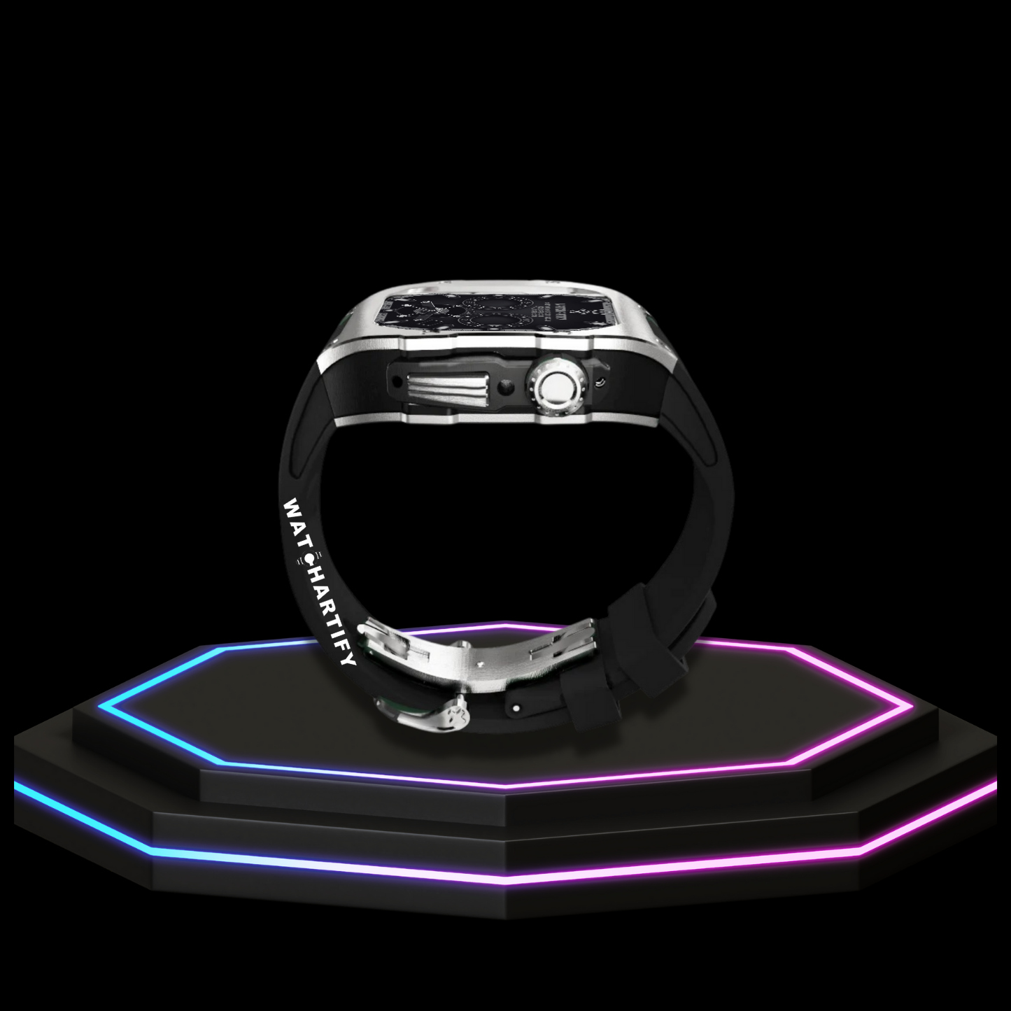Apple Watch Case 44MM - TITAN Series Silver Midnight Black Titanium | Dark Rubber