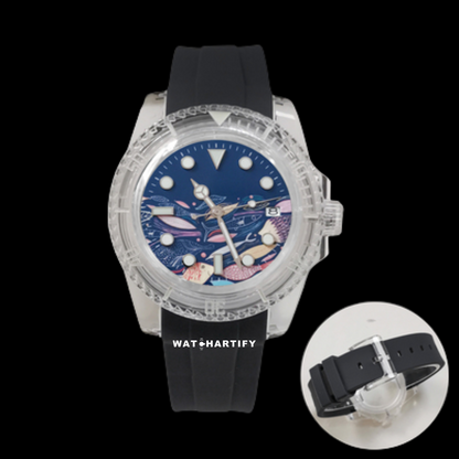 Watchartify Series Sea Blue Face 40MM NH35 Automatic Movement Midnight Black Rubber