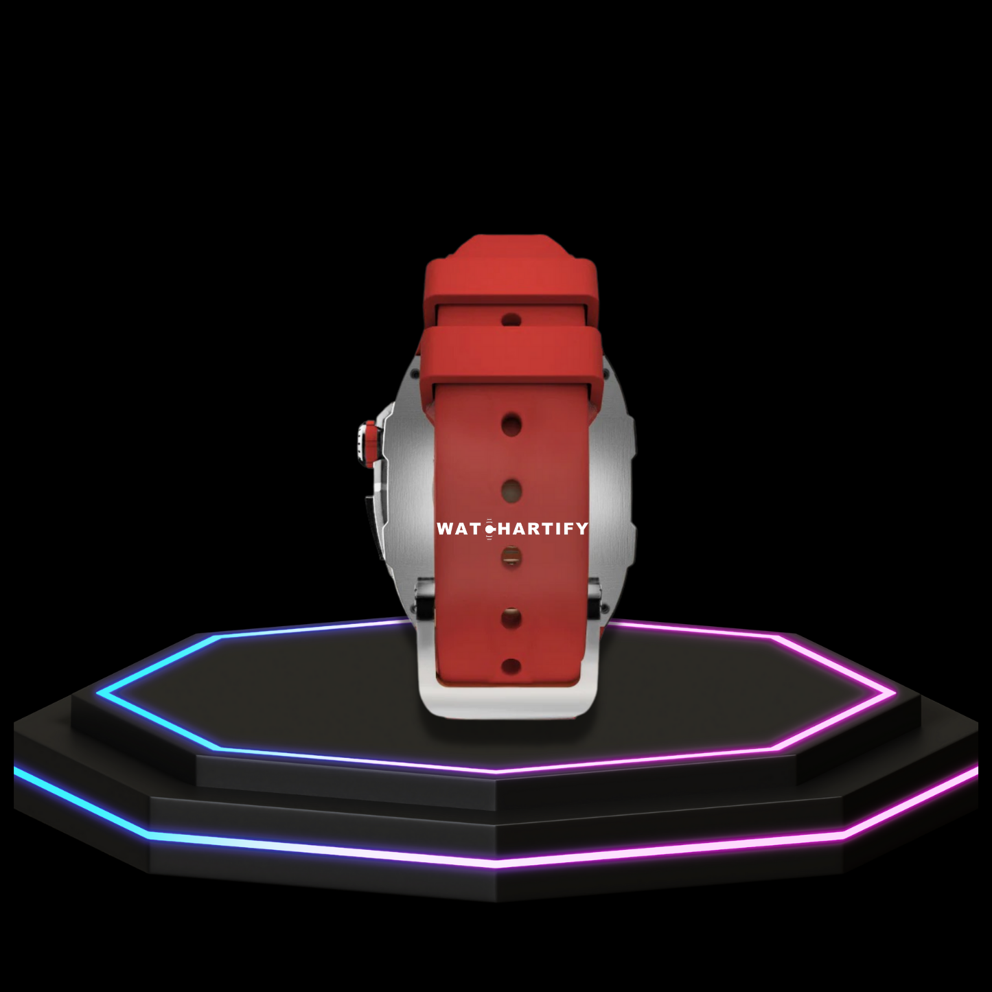 Apple Watch Case 45MM - Crystal TITAN Series Silver | Scarlet Red Rubber