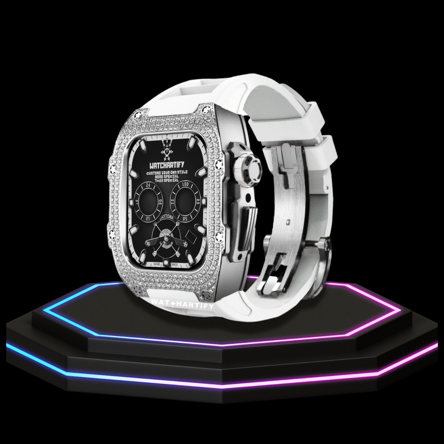 Apple Watch Case 44MM - Crystal TITAN Series Silver | Snow White Rubber