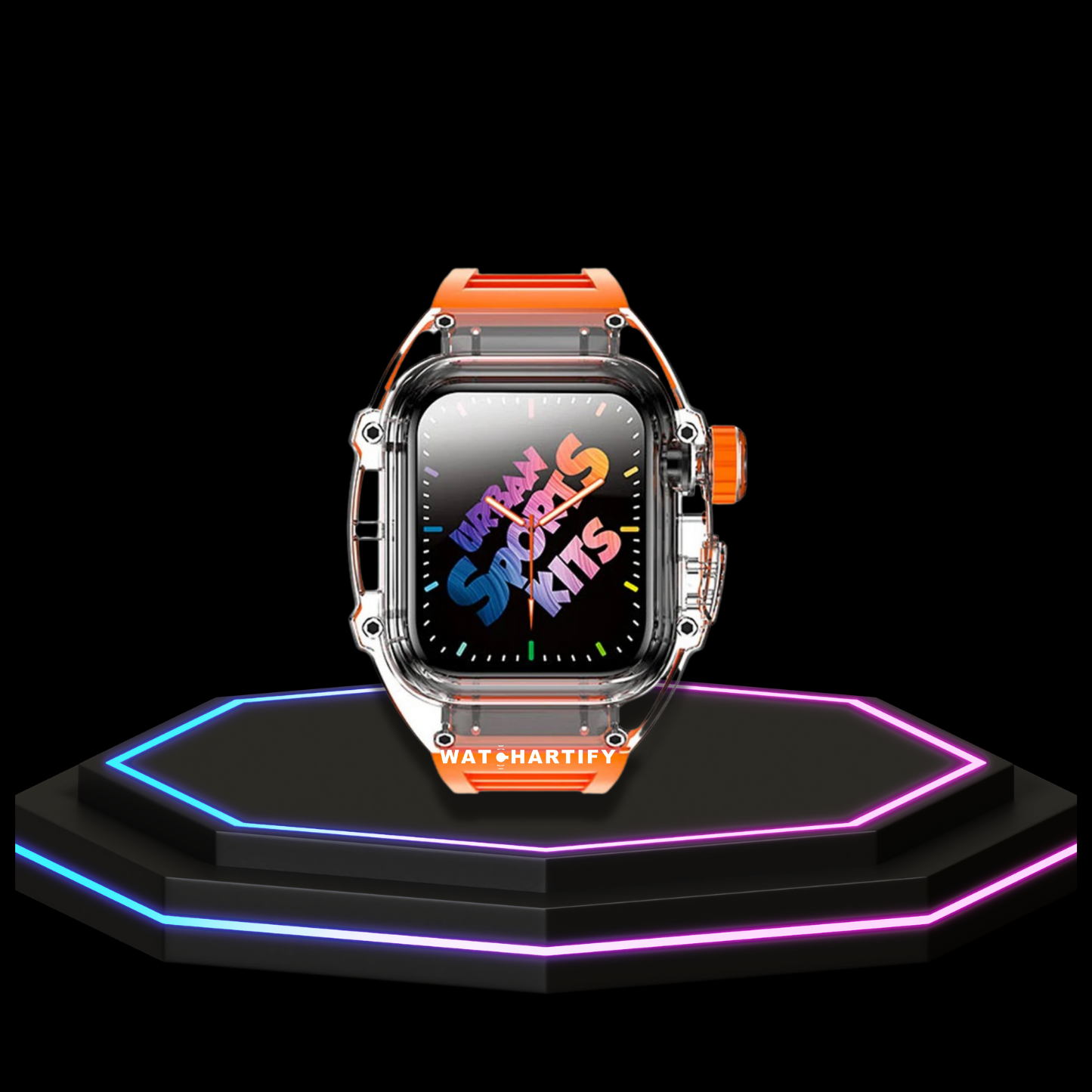 Apple Watch Case 44MM - ICE Series Transparent | Fluorescent Orange Rubber