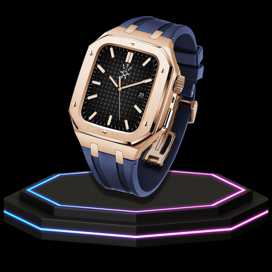 Apple Watch Case 44MM - GONDOLO Series Rose Gold | Ocean Blue Rubber