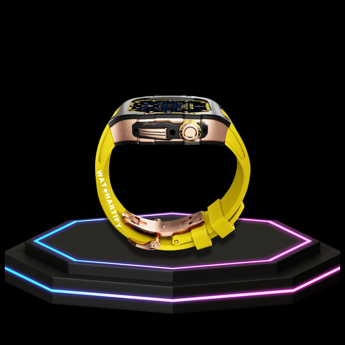 Apple Watch Case 44MM - TITAN Series Midnight Black Royal Rose Gold Titanium | Yellow Rubber