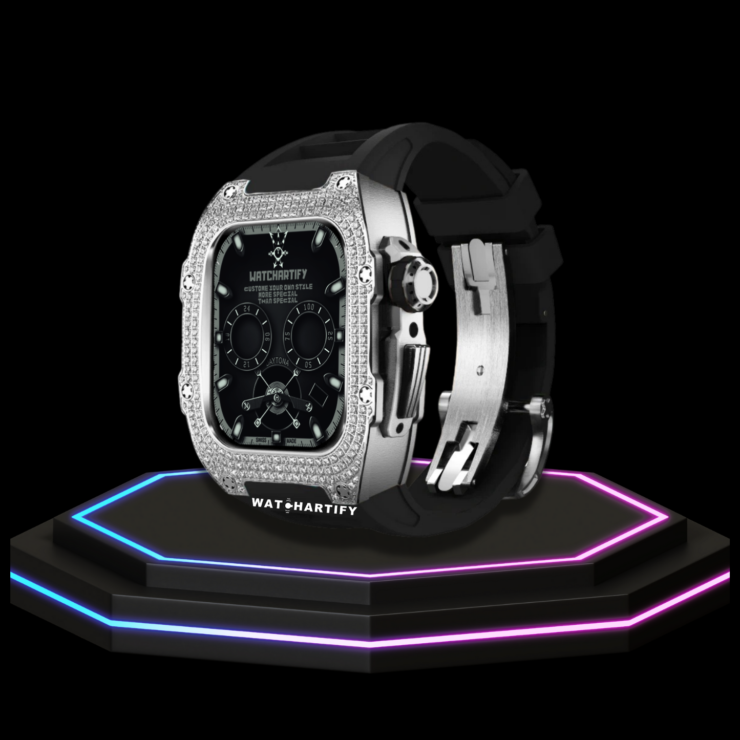 Apple Watch Case 45MM - Crystal TITAN Series Silver | Midnight Rubber