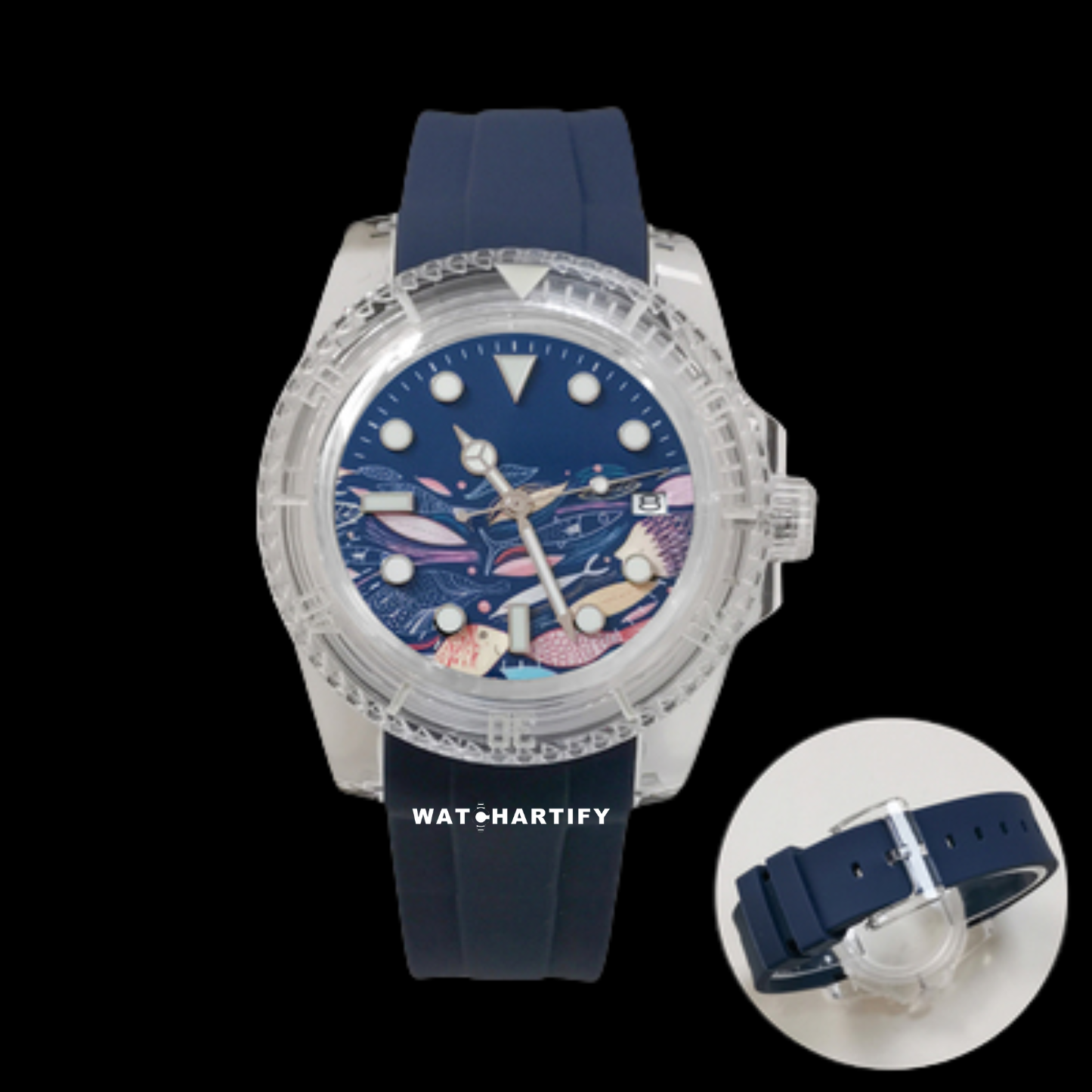 Watchartify Series Sea Blue Face 40MM NH35 Automatic Movement Deep Blue Rubber