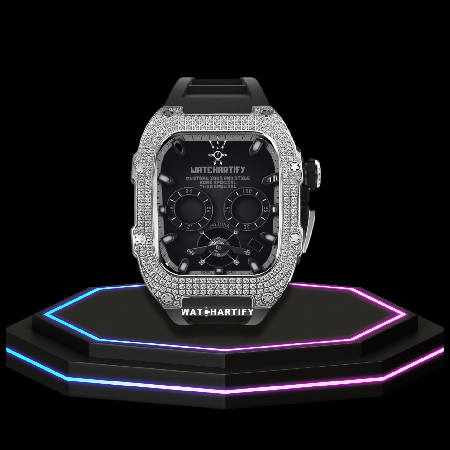 Apple Watch Case 44MM - Crystal TITAN Series Silver | Midnight Rubber