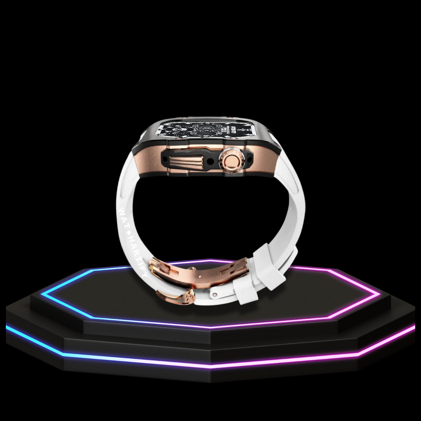 Apple Watch Case 44MM - TITAN Series Midnight Black Royal Rose Gold Titanium | Snow White Rubber