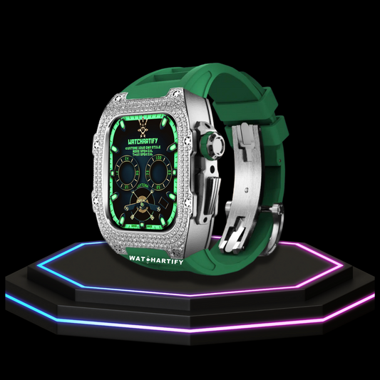 Apple Watch Case 44MM - Crystal TITAN Series Silver | Grass Green Rubber