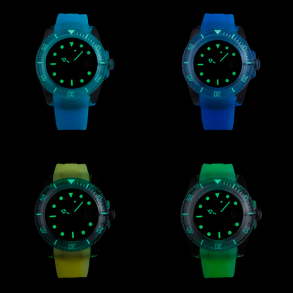 Watchartify Series Sea Blue Face 40MM NH35 Automatic Movement Luminous Transparent Yellow Rubber