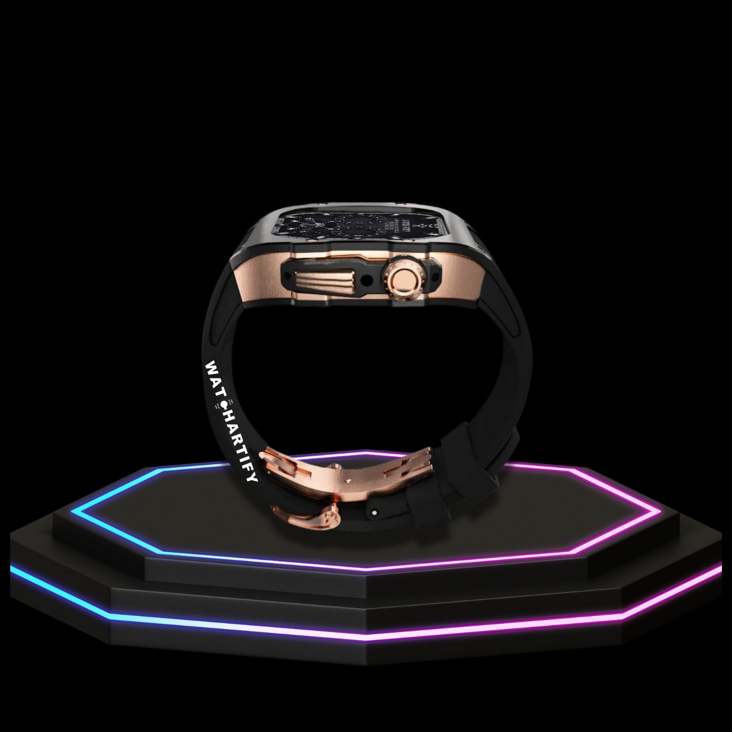 Apple Watch Case 44MM - TITAN Series Midnight Black Royal Rose Gold Titanium | Dark Rubber