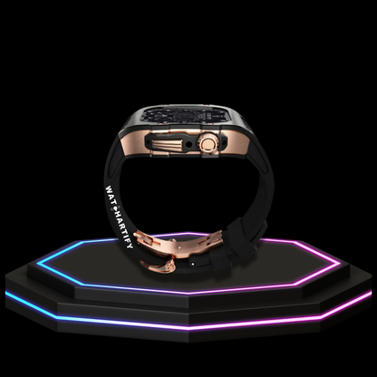 Apple Watch Case 44MM - TITAN Series Midnight Black Royal Rose Gold Titanium | Dark Rubber