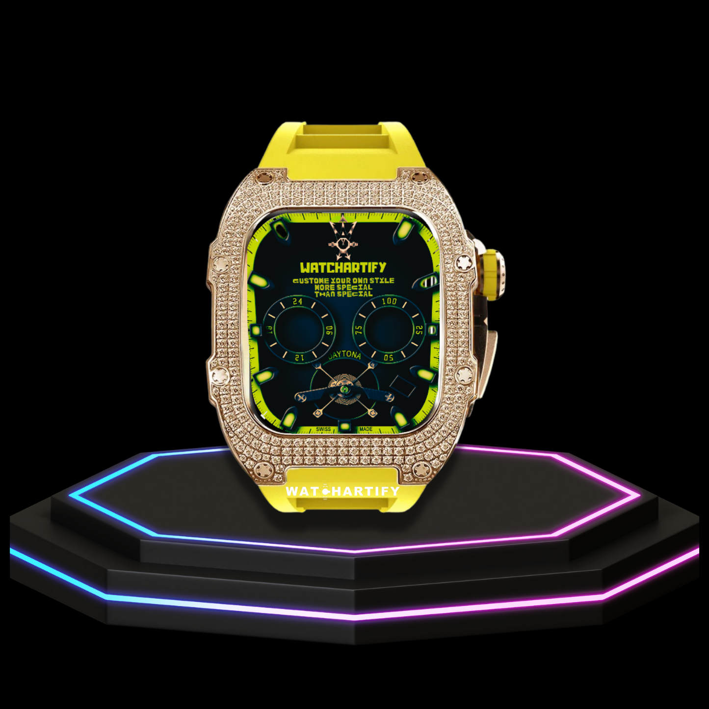 Apple Watch Case 44MM - Crystal TITAN Series Golden | Lemon Yellow Rubber