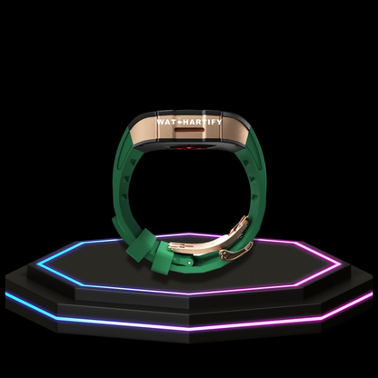 Apple Watch Case 44MM - TITAN Series Midnight Black Royal Rose Gold Titanium | Green Rubber