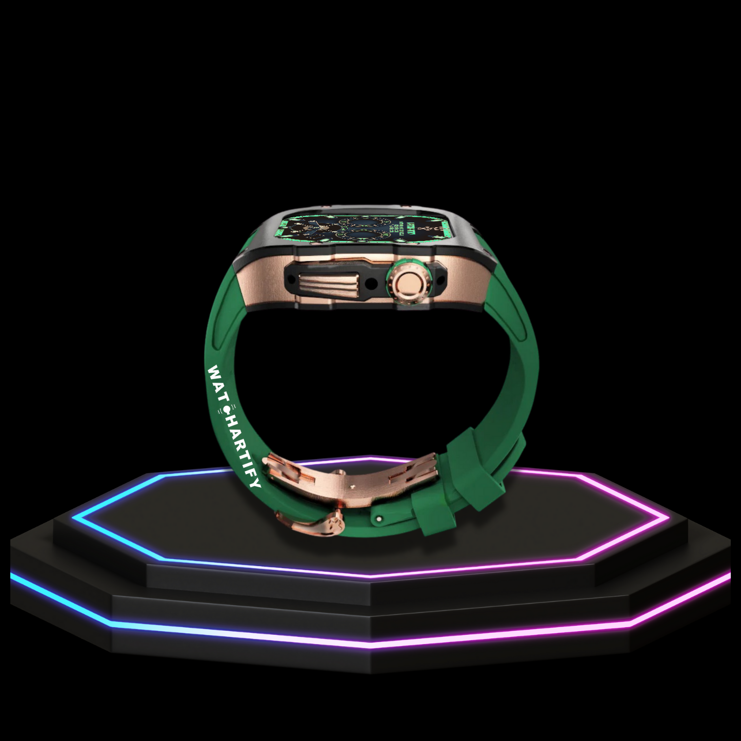 Apple Watch Case 44MM - TITAN Series Midnight Black Royal Rose Gold Titanium | Green Rubber
