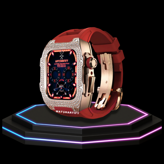 Apple Watch Case 44MM - Crystal TITAN Series Golden | Scarlet Red Rubber