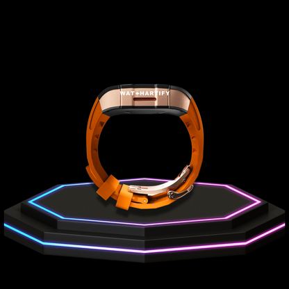 Apple Watch Case 44MM - TITAN Series Midnight Black Royal Rose Gold Titanium | Sunset Orange Rubber