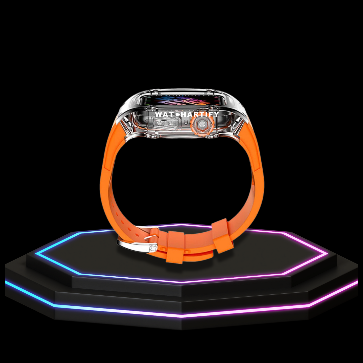 Apple Watch Case 44MM - ICE Series Transparent | Fluorescent Orange Rubber