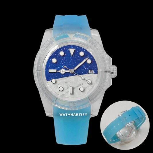 Watchartify Series Space Face 40MM NH35 Automatic MovementTiffany Blue Rubber
