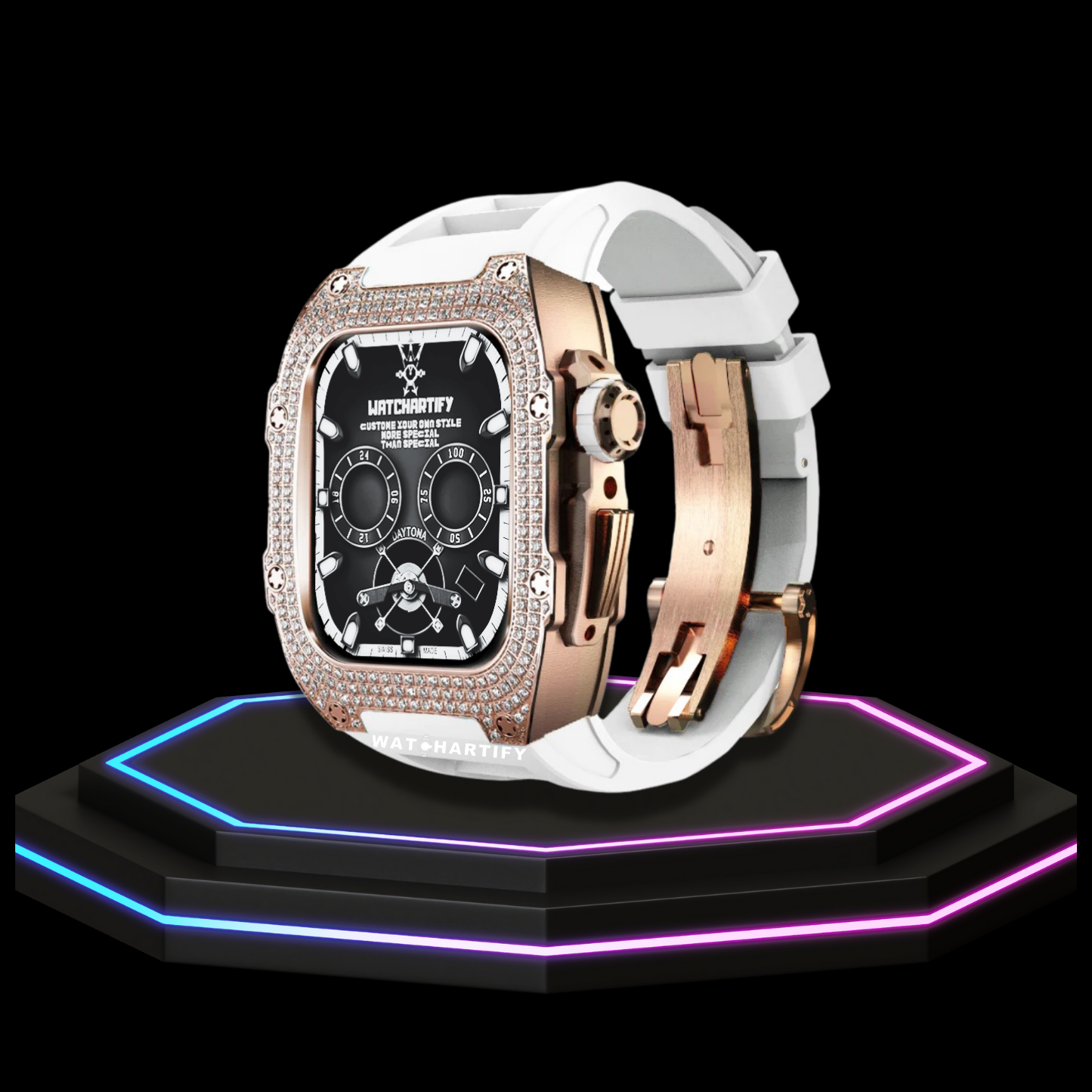 Apple Watch Case 44MM - Crystal TITAN Series Golden | Snow White Rubber