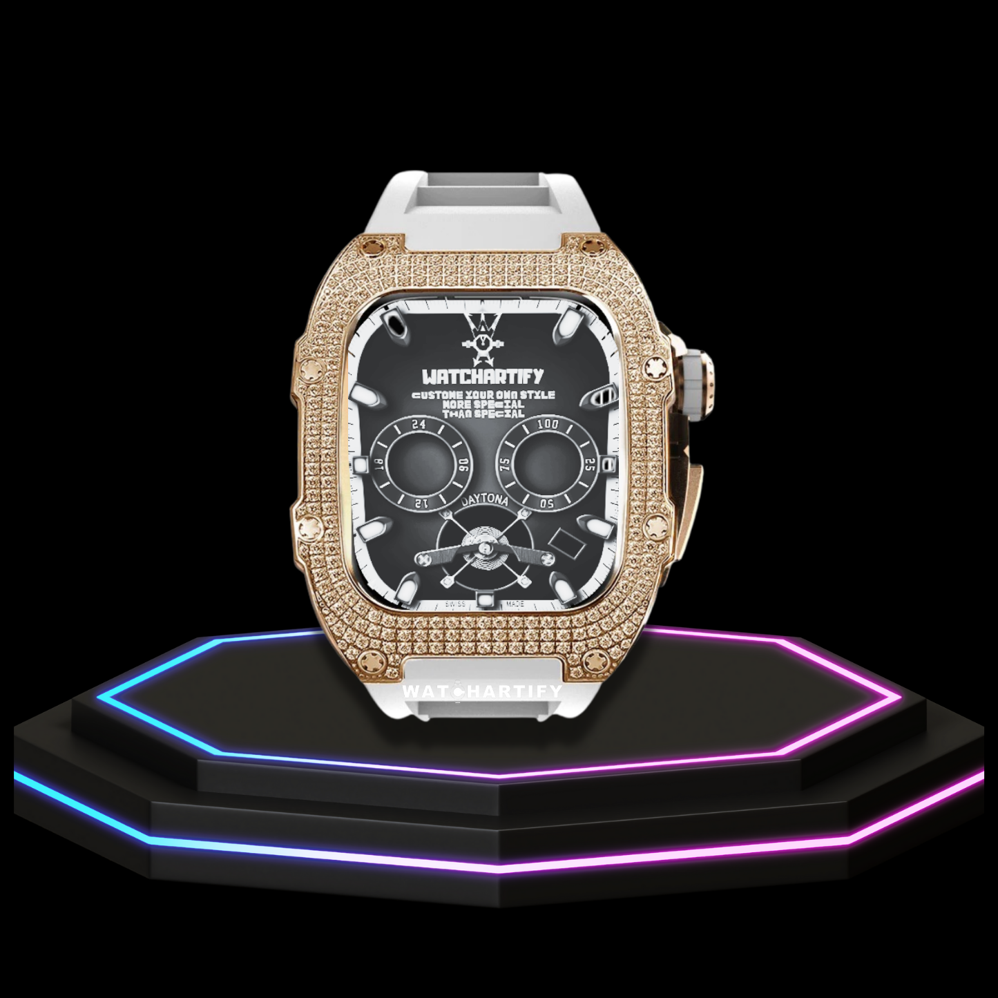 Apple Watch Case 45MM - Crystal TITAN Series Golden | Snow White Rubber