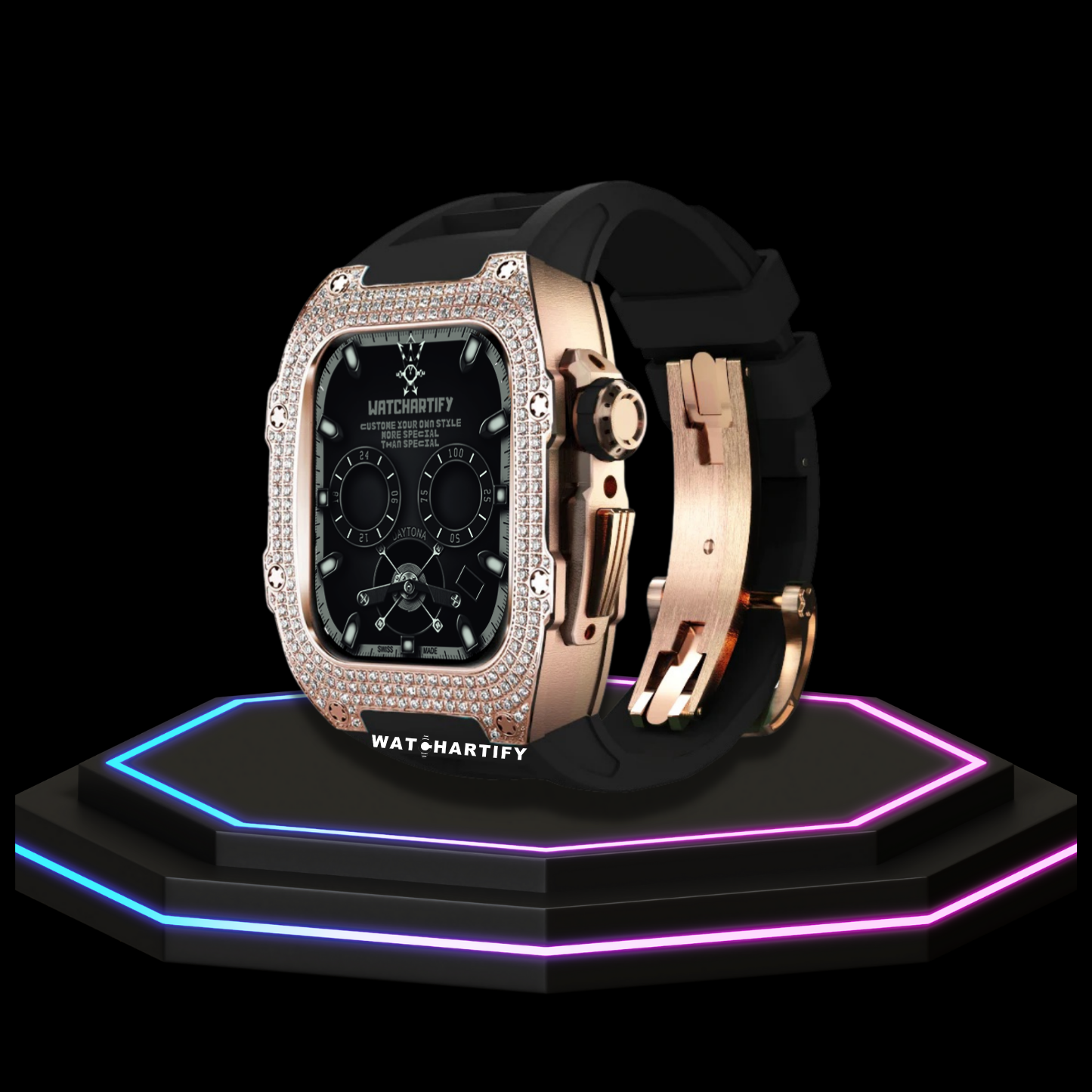 Apple Watch Case 44MM - Crystal TITAN Series Golden | Midnight Rubber