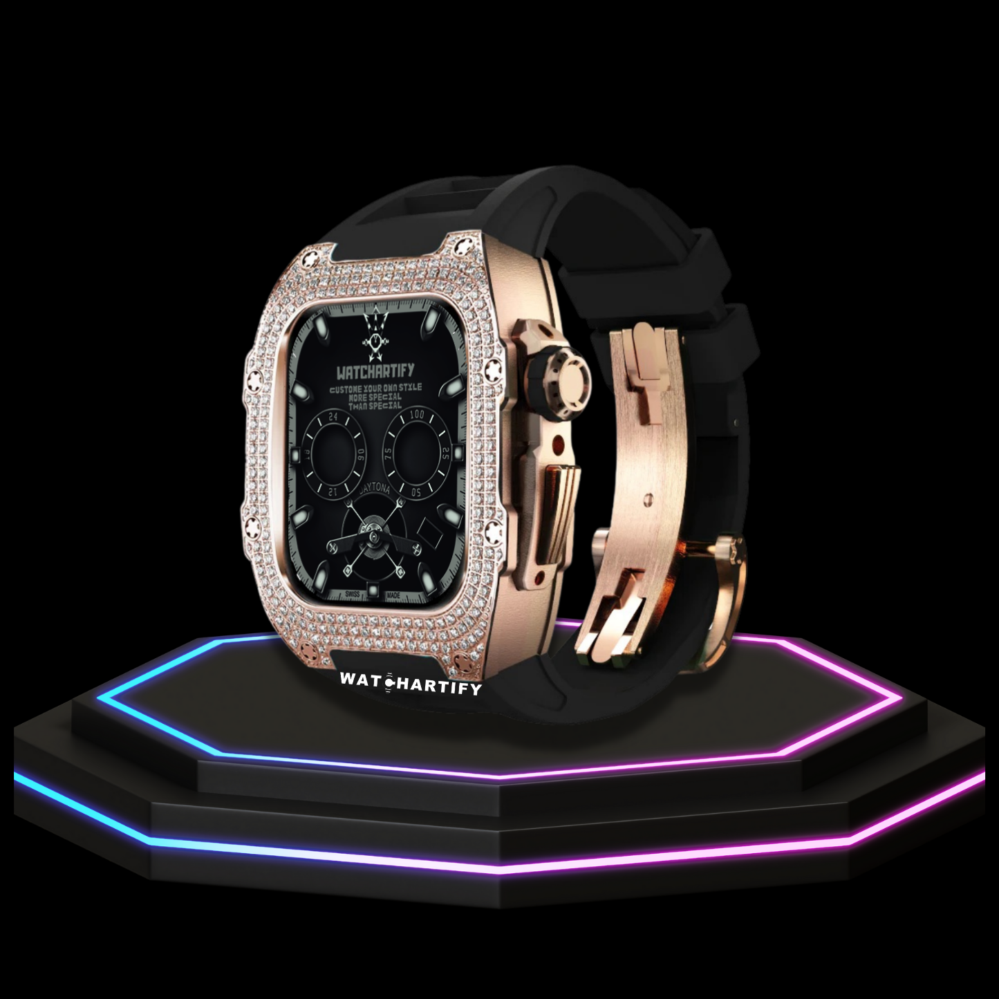 Apple Watch Case 45MM - Crystal TITAN Series Golden | Midnight Rubber