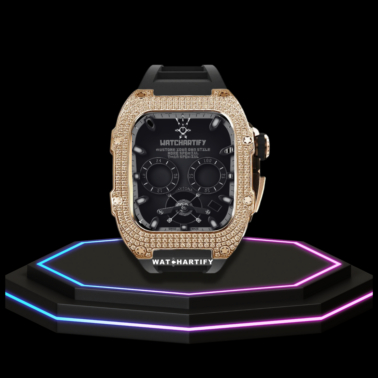 Apple Watch Case 44MM - Crystal TITAN Series Golden | Midnight Rubber
