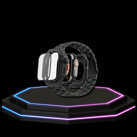 Apple Watch Ultra Case 49MM - Royal Pro Plus Midnight Black Series | Dark Stainless Steel Strap