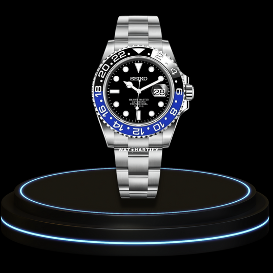 SEIKO Mod GMT Collection Batman Blue Black  Dial Green Bezel NH35 Movement Silver Stainless Steel Strap
