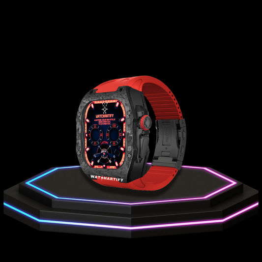Apple Watch Ultra Case 49MM - TITAN Pro Series Luxury Dark Titan | Scarlet Red Rubber