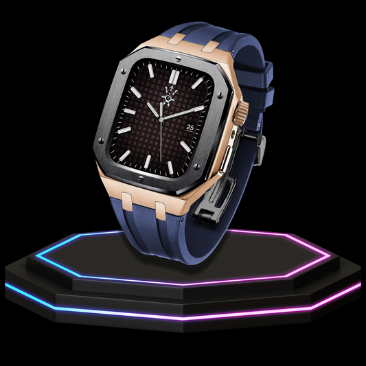 Apple Watch Case 44MM - GONDOLO Series Black Rose Gold | Ocean Blue Rubber