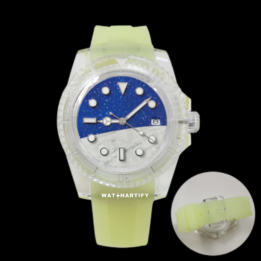 Watchartify Series Space Face 40MM NH35 Automatic Movement Transparent Light Yellow Rubber