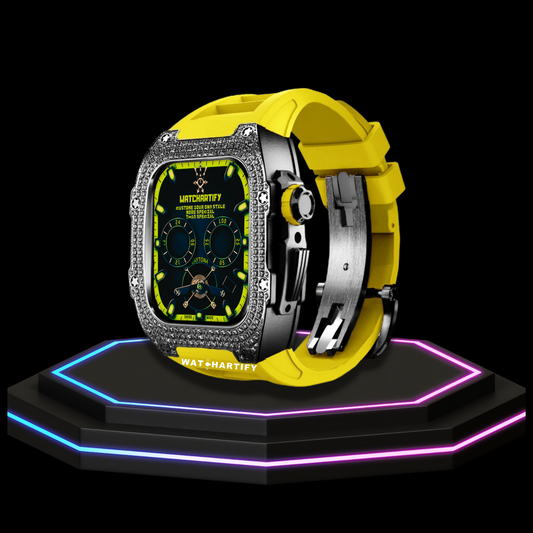 Apple Watch Case 45MM - Crystal TITAN Series Dark | Lemon Yellow Rubber