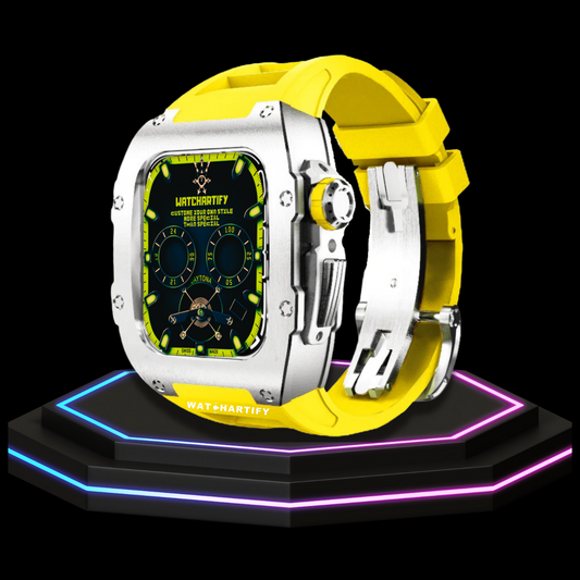 Apple Watch Case 44MM - TITAN Series Silver Titanium | Lemon Yellow Rubber