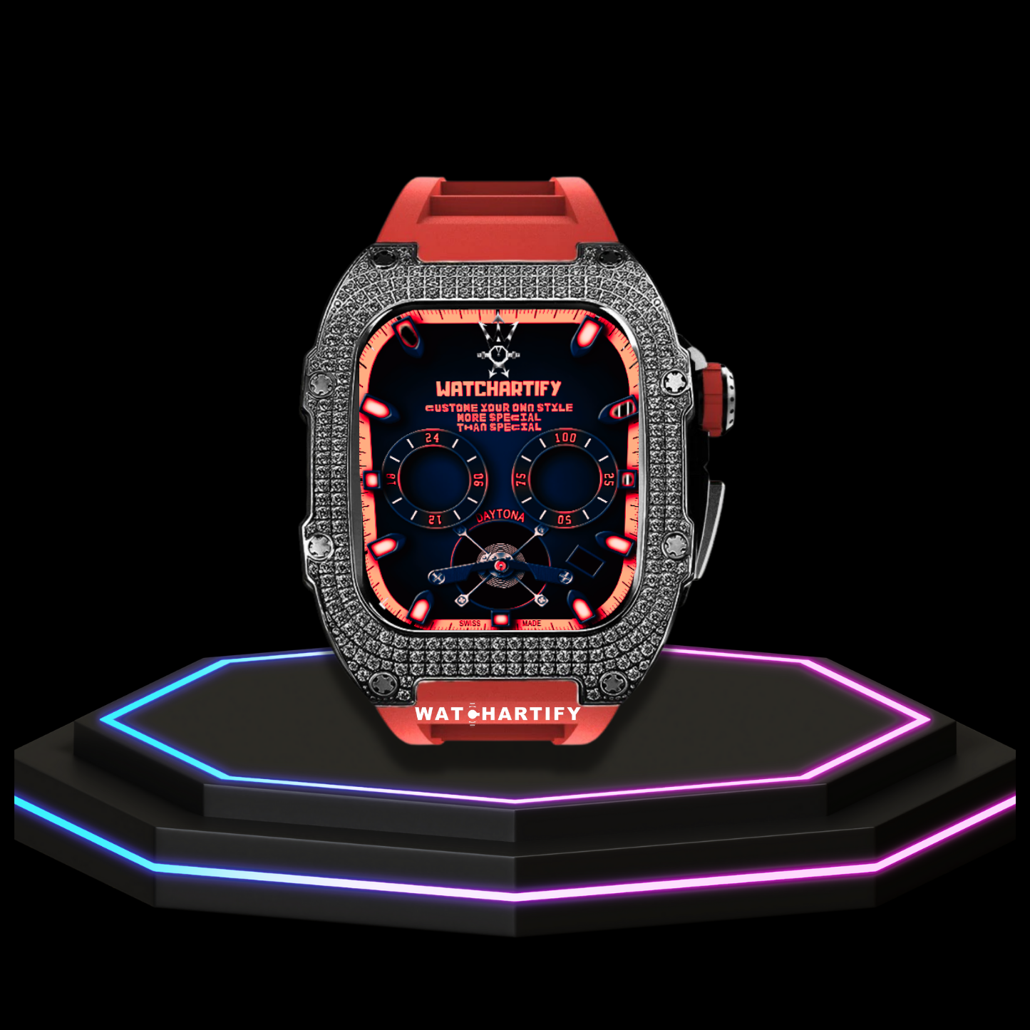 Apple Watch Case 45MM - Crystal TITAN Series Dark | Scarlet Red Rubber
