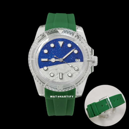 Watchartify Series Space Face 40MM NH35 Automatic Movement Green Rubber