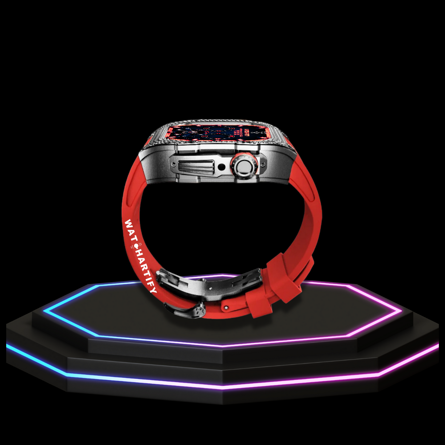 Apple Watch Case 44MM - Crystal TITAN Series Dark | Scarlet Red Rubber