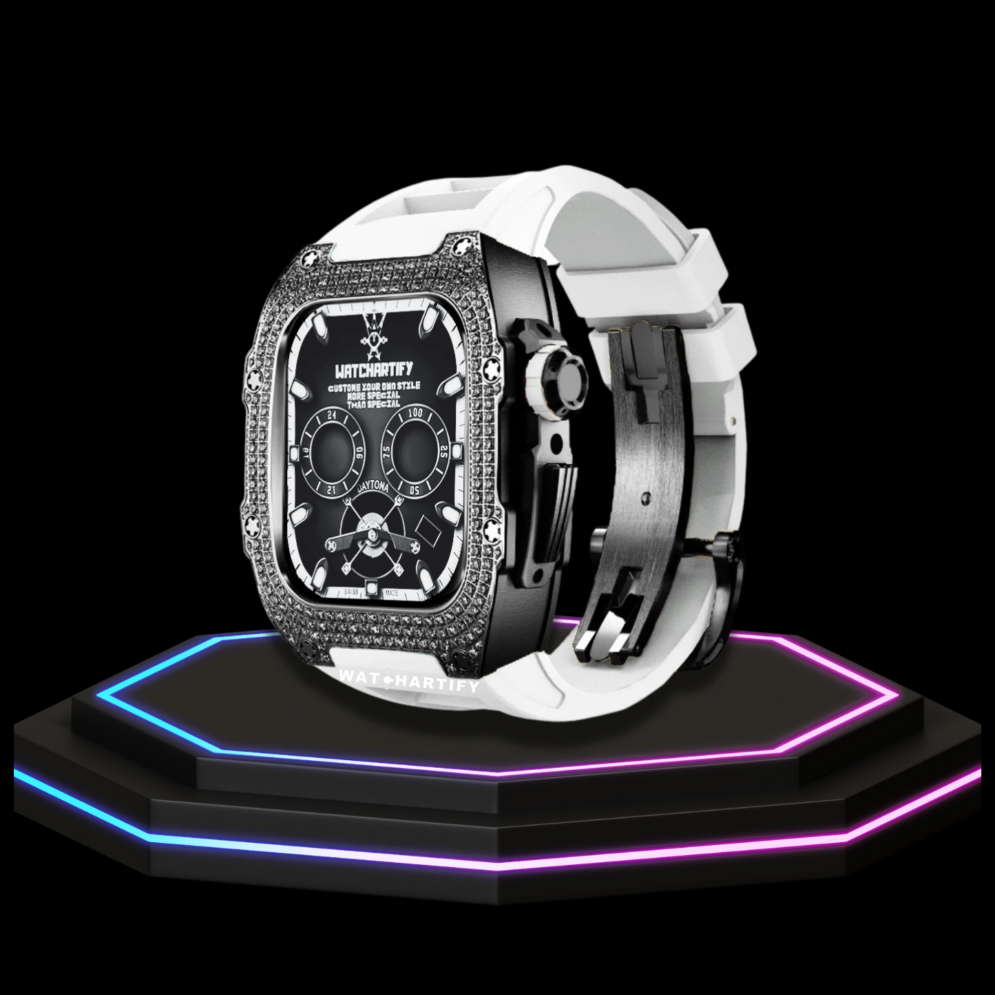 Apple Watch Case 45MM - Crystal TITAN Series Dark | Snow White Rubber