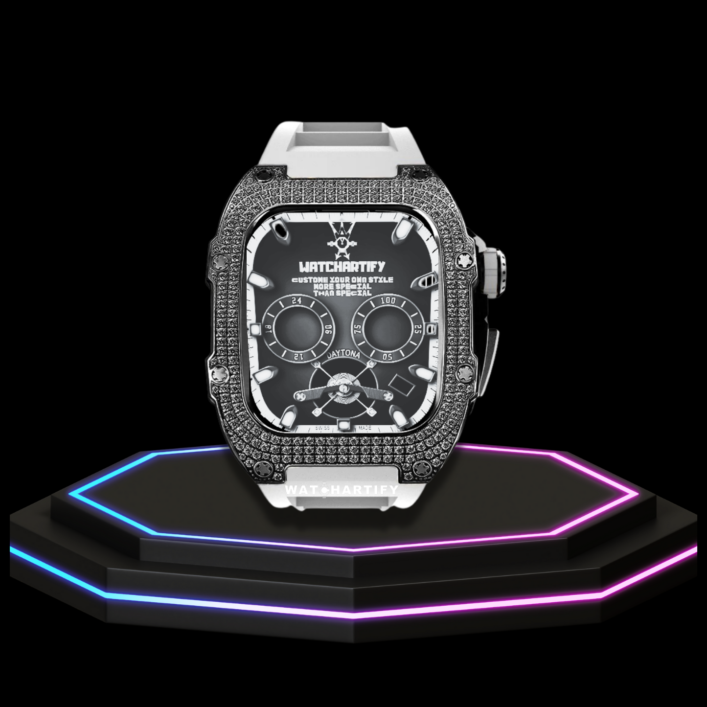 Apple Watch Case 45MM - Crystal TITAN Series Dark | Snow White Rubber