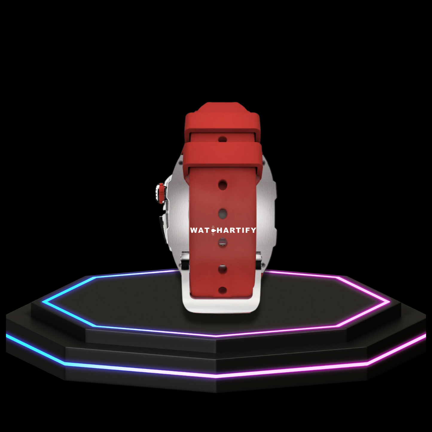 Apple Watch Case 44MM - TITAN Series Silver Titanium | Scarlet Red Rubber