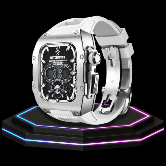 Apple Watch Case 44MM - TITAN Series Silver Titanium | Snow White Rubber