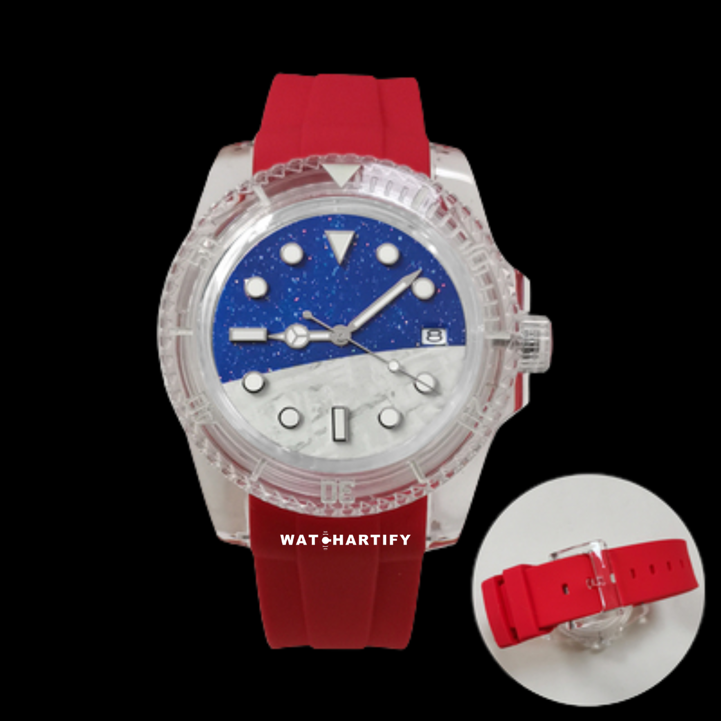 Watchartify Series Space Face 40MM NH35 Automatic Movement Deep Red Rubber