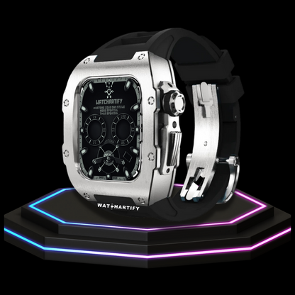 Apple Watch Case 44MM - TITAN Series Silver Titanium | Midnight Rubber