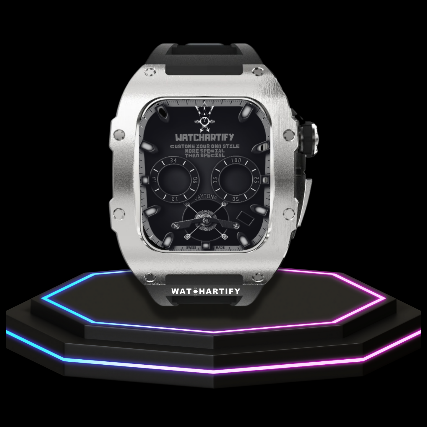 Apple Watch Case 44MM - TITAN Series Silver Titanium | Midnight Rubber