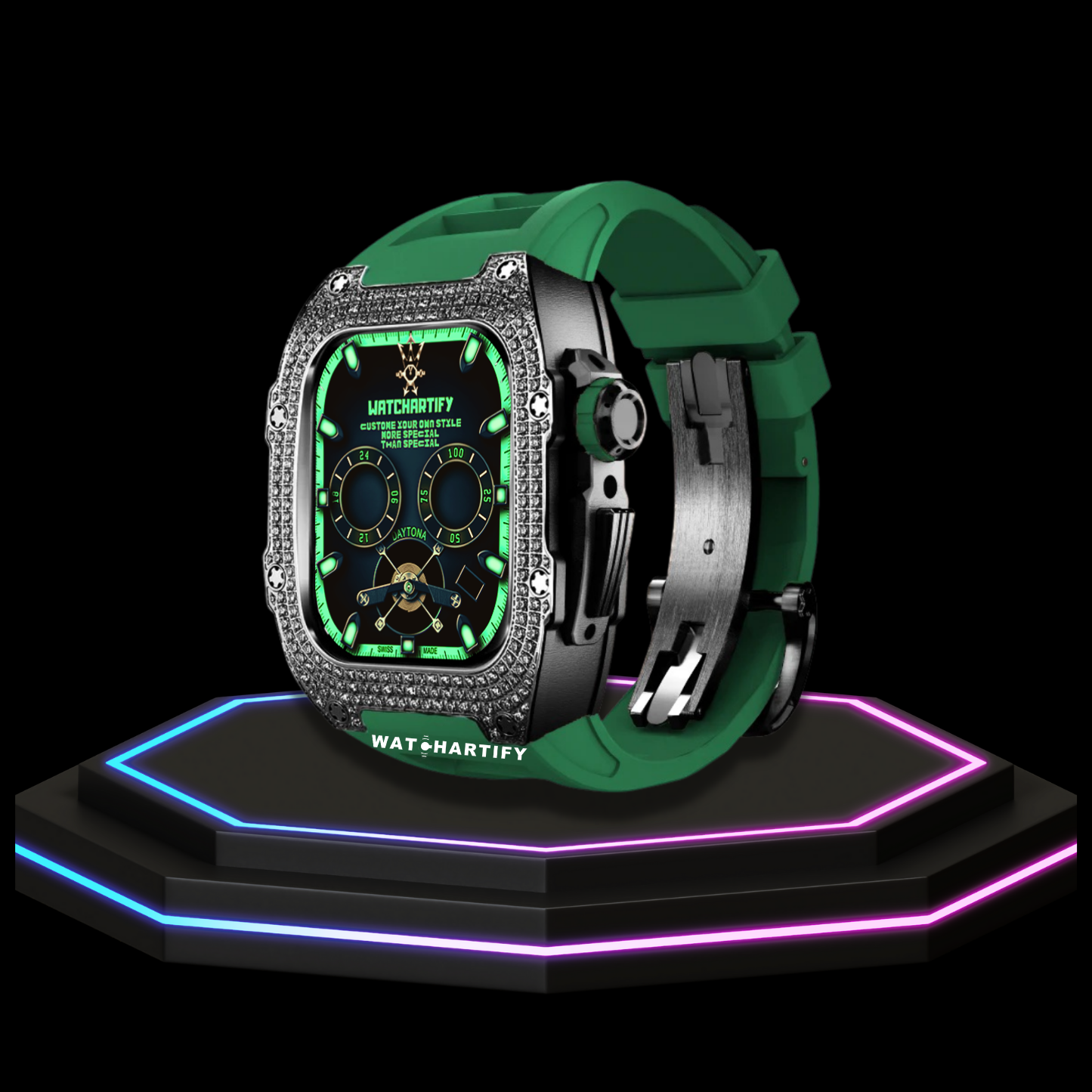 Apple Watch Case 44MM - Crystal TITAN Series Dark | Grass Green Rubber